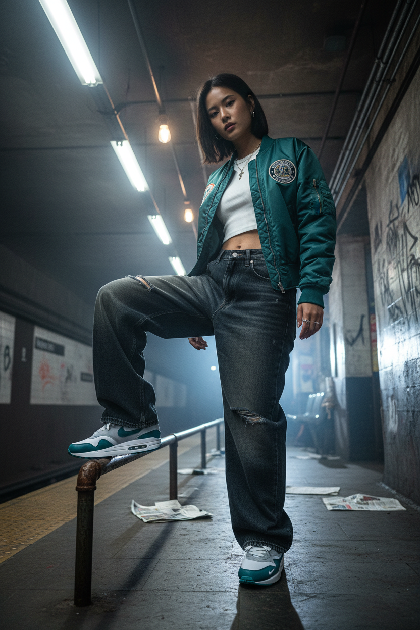 Mannequin femme portant Nike Air Max Teal Blanc - Ambiance underground