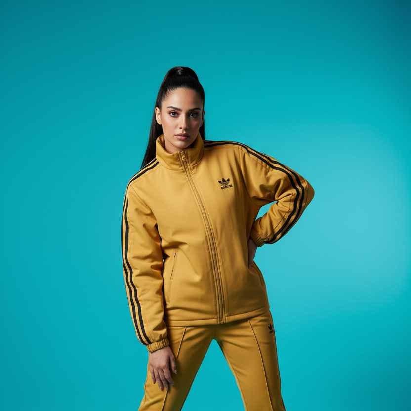 Mannequin veste jaune fond turquoise